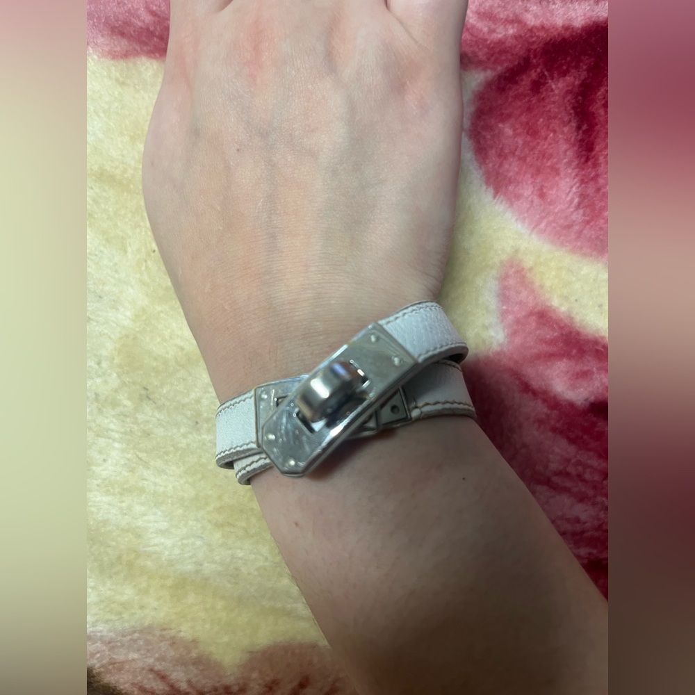 Hermès Kelly Double Tour Bracelet White Swift Leather Palladium - Picture 4 of 15